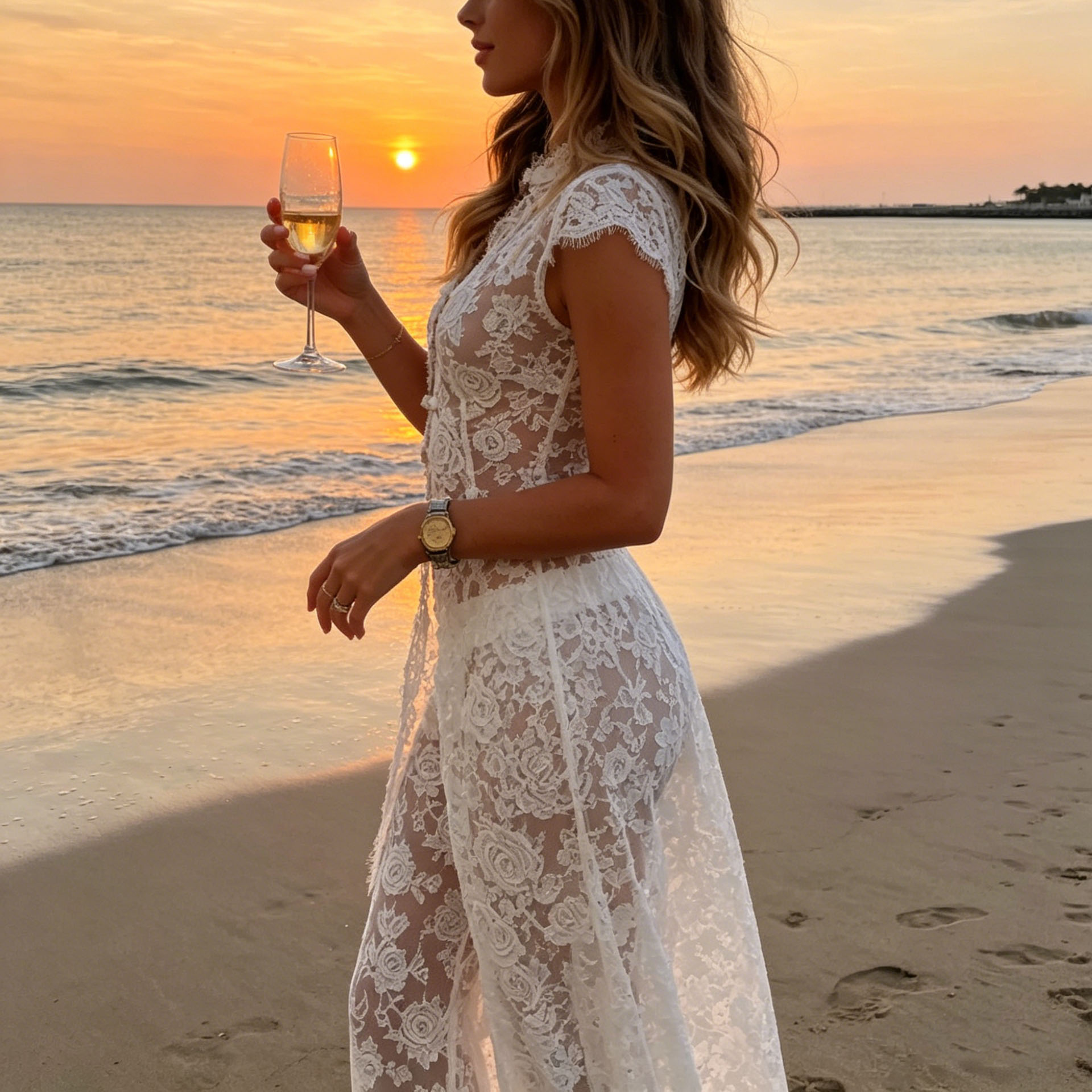 Women White Sheer Floral Lace  - Kimono Sheer Floral 评论和价格