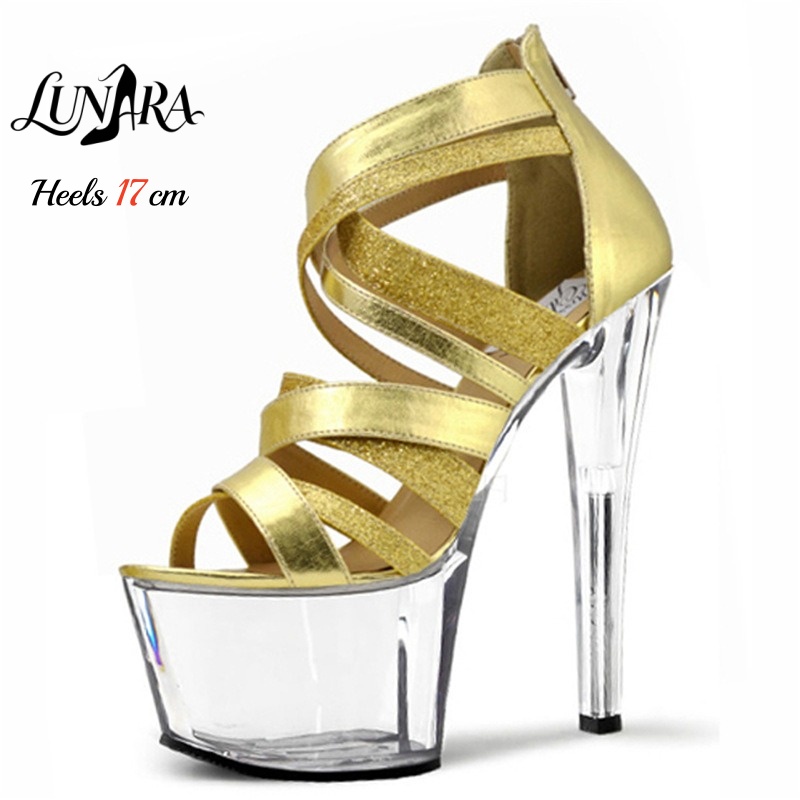 17cm/7Inch Gold Metallic Strap - Sandal Strappy Heeled 评论和价格