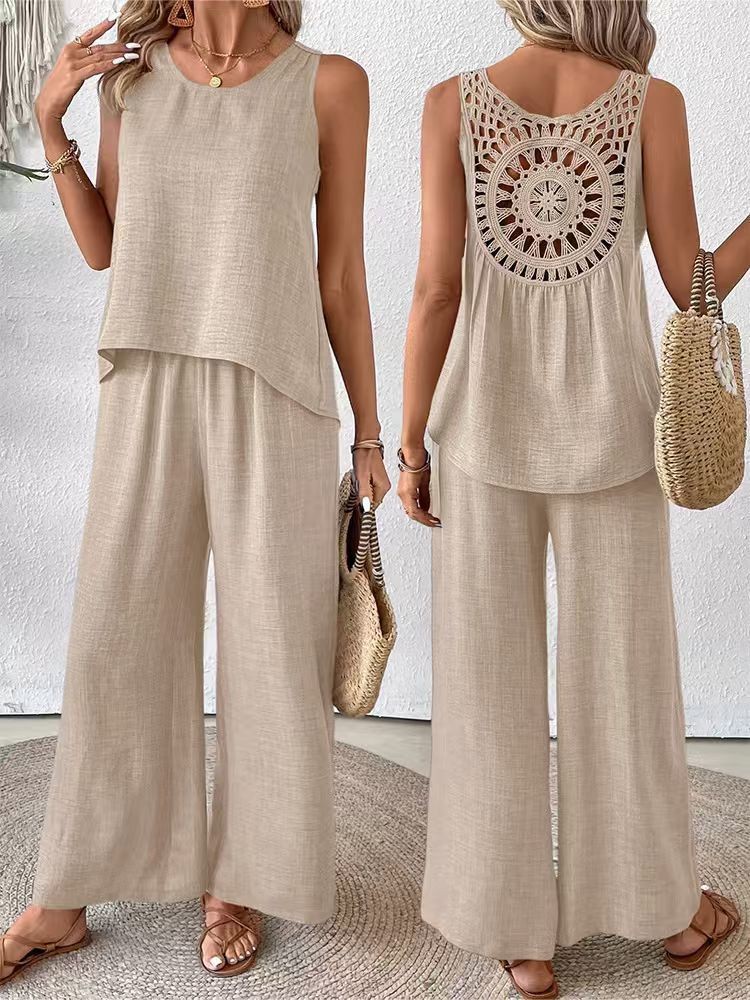 Two Pieces Women Solid Pant Se - Linen Pant Wide 评论和价格
